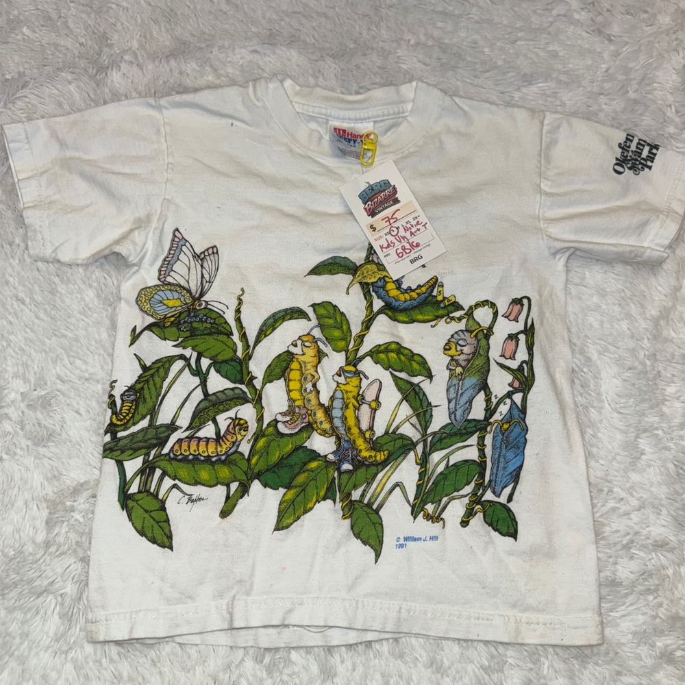 Hanes T-Shirt Kids S White Excellent 1991 William J Hill Nature Graphic Vintage